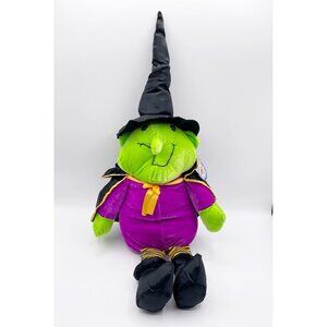 VTG 2002 King Plush Witch Halloween Green Face Purple Dress Striped Legs 24”